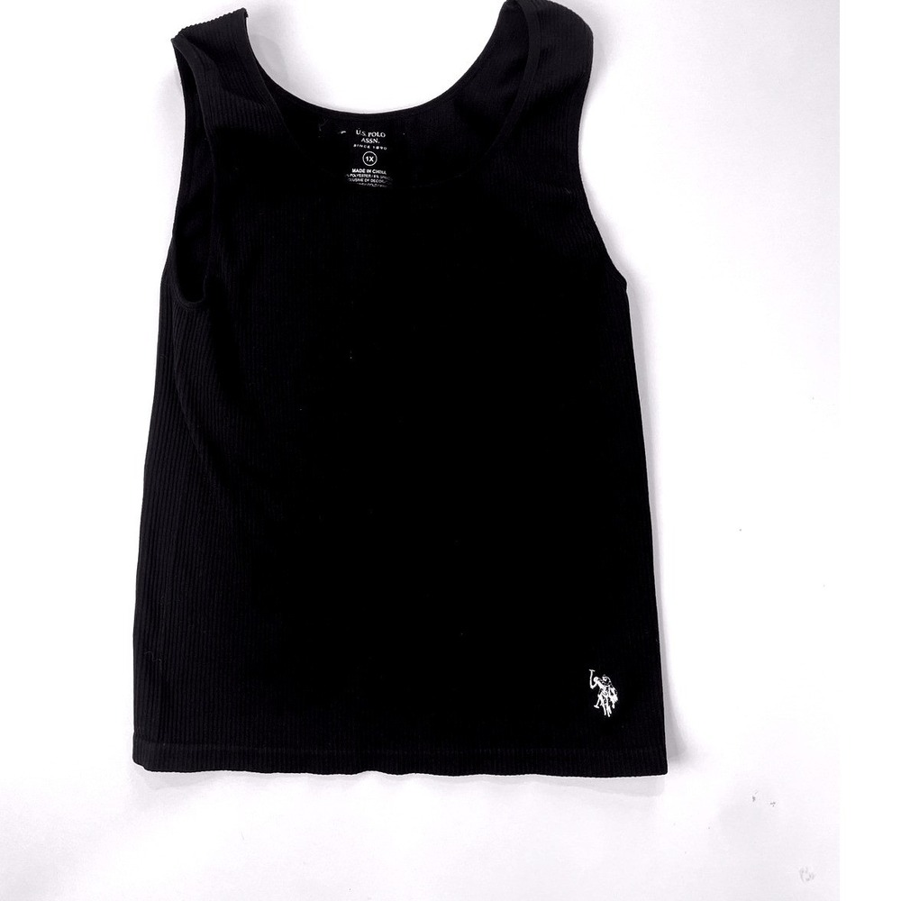 US Polo Assn Womens 1X Black Ribbed Knit Striped Tank Top Sleeveless Shirt